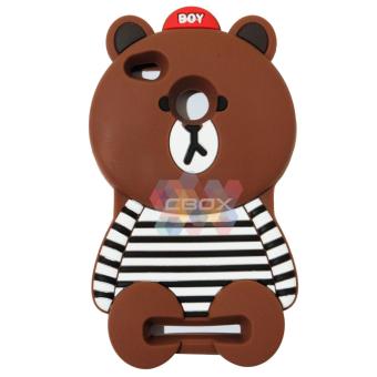 Gambar MR Soft Case 3D Animasi For Xiaomi Redmi 3 Pro Silicone 3D Boy BearBrown Line With Horizone Clothes   Beruang Cokelat Lis Hitam