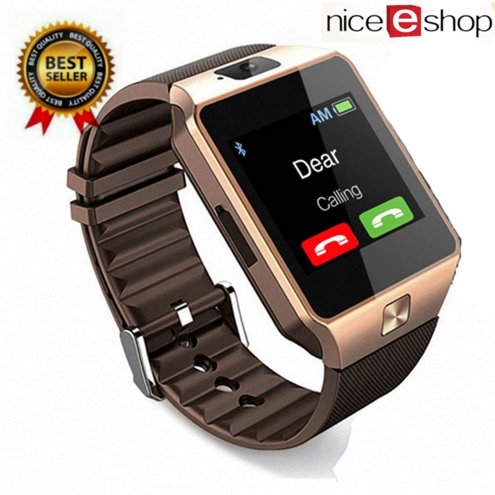 NiceEshopDZ09 Smartwatch Bluetooth Smart Watch Android Phone Call SIM TF Kamera untuk Android Telepon, Emas