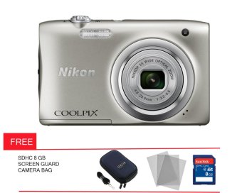 Nikon Coolpix A 100 - 20- MP - Silver + Gratis Screen Guard + Memory + Tas Kamera  