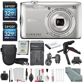 Nikon COOLPIX A300 Digital Camera W/ Deluxe Bundle, 2x 32GB, TableTop/ Handgrip Tripod + + Charger + Case + SD Reader/Writer + Xpix Cleaning Accessories - intl  