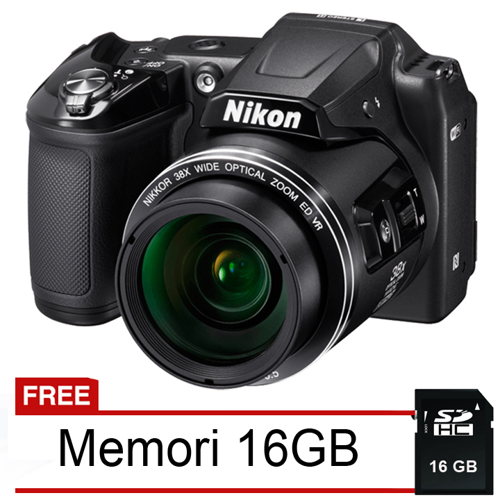 Nikon Coolpix L840 Wifi/NFC - 16 MP - 38x Optical Zoom - Hitam + Gratis Memori 16 GB  