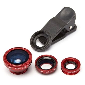 Gambar OEM Cyber Universal 3 in1 Fisheye Wide Angle Macro Camera Lens KitClip On for Mobile Cell Phone (Red)