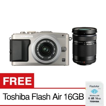 Olympus Kamera Digital E-PL6 - 16MP - 14-42mm 40-150mm II R - Silver + Gratis Toshiba Flash Air 16GB  