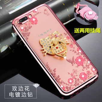 Gambar Oppor11 r11plus r11 berlian imitasi silikon lembut semua termasuk lanyard ponsel shell pelindung lengan