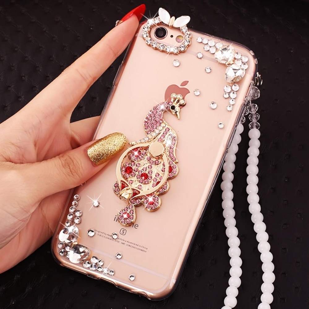 PC + TPU Anti-drop Diamond Soft Shell + Lanyard Case Cover untuk OPPO A53/A53T (Merah Peacock + Anda Bisa Menemukan Harga Penutupan, Pembukaan, Tertinggi + Lanyard) -Intl