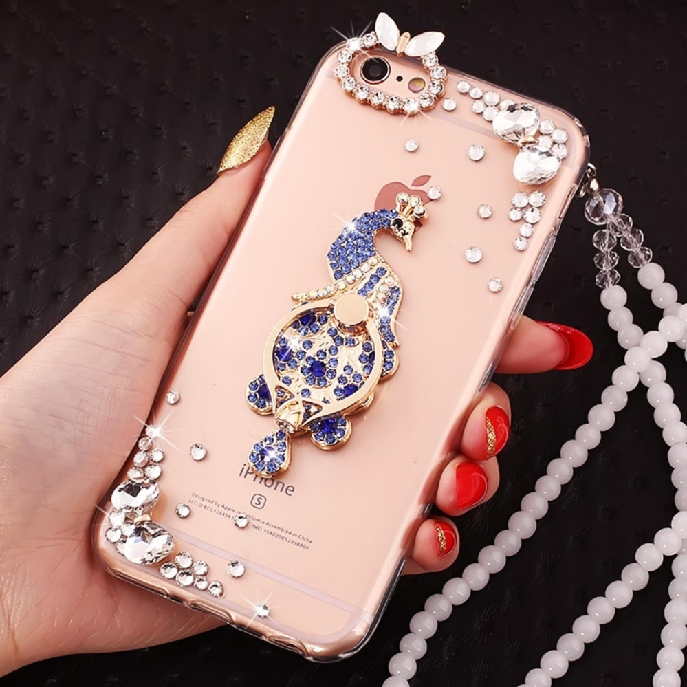 PC + TPU Anti-drop Diamond Soft Shell + Lanyard Case Cover untuk OPPO R9s Plus (Treasure Blue Peacock + Anda Bisa Menemukan Harga Penutupan, Pembukaan, Tertinggi + Lanyard) -Intl