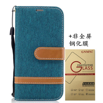 Gambar Samsung a3 2017 a3100 a310f denim kain clamshell dompet kulit