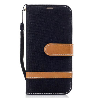 Gambar Samsung a3 2017 a3100 a310f denim kain clamshell dompet kulit