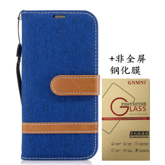 Gambar Samsung a3 2017 a3100 a310f denim kain clamshell dompet kulit