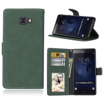 Gambar Samsung Galaxy C9 Pro Case, Retro Frosted PU Leather Flip MagnetWallet Stand Card Slots Protective Case Cover for Samsung Galaxy C9Pro (Green)   intl