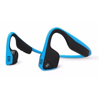 Gambar Setelah Shokz Trekz Titanium tulang konduksi Bluetooth olahraga headphone dengan mikrofon Blue