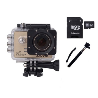 SJ5000Plus Sport Camera Waterproof Camera and 32GB Micro SD Card and Self Stick Monopad Gold - intl  