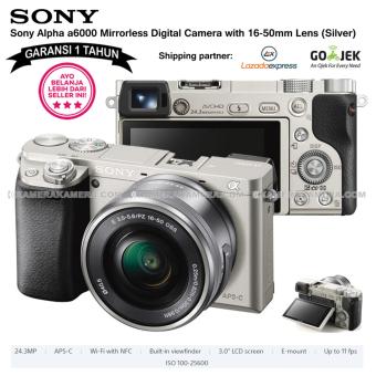 SONY Alpha 6000 Silver with 16-50mm Lens Mirrorless Camera a6000 - WiFi 24.3MP Full HD (Garansi 1th)  