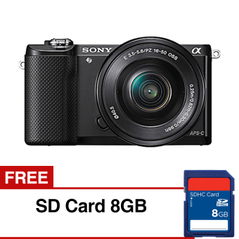 Sony Alpha A5000 Kamera Digital Mirrorless - Lensa 16-50mm - 20.1MP - Hitam + Gratis SD Card 8GB  