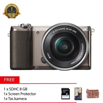 Sony Alpha A5100 Kit 16-50mm Brown + Free Memory 8gb + Tas Kamera + screen protector  