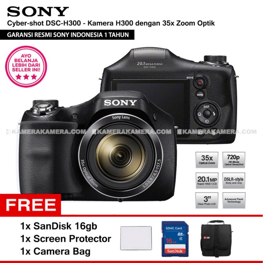 SONY Cyber-shot DSC-H300 Digital Camera H300 (Resmi Sony) 20.1MP 35x Zoom + SanDisk 16gb + Screen Protector + Camera Bag  