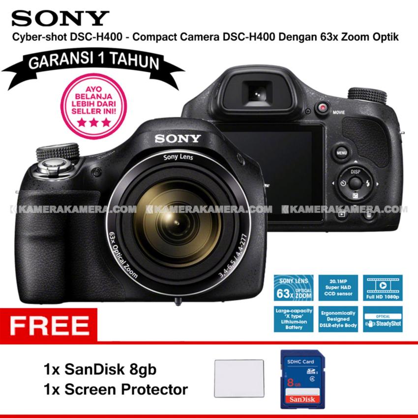 SONY Cyber-shot DSC-H400 (Garansi 1th) - Compact Camera H400 63x Optical Zoom + SanDisk 8gb + Screen Protector  