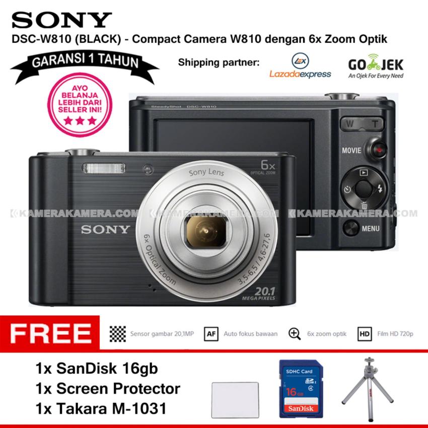 SONY Cyber-shot DSC-W810 Compact Camera W810 (BLACK) 20.1 MP 6x Optical Zoom HD Movie 720p - Garansi 1th + SanDisk 16gb + Screen Protector + Takara M-1031  