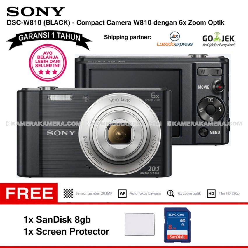 SONY Cyber-shot DSC-W810 Compact Camera W810 (BLACK) 20.1 MP 6x Optical Zoom HD Movie 720p - Garansi 1th + SanDisk 8gb + Screen Protector  