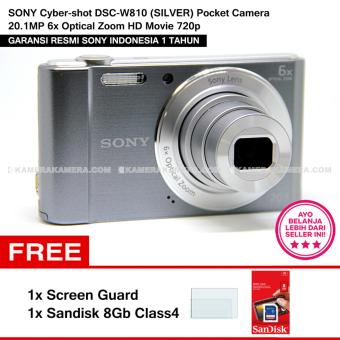 Sony Cyber-Shot Dsc-W810 (Silver) Pocket Camera 20.1Mp 6X Optical Zoom Hd Movie 720P + Screen Guard + Sandisk 8Gb(Silver)  
