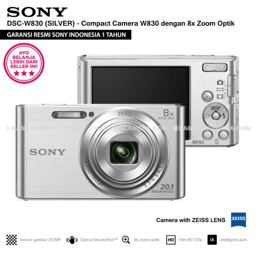 SONY Cyber-shot DSC-W830 Compact Camera W830 (SILVER) Zeiss Lens 20.1 MP 8x Optical Zoom HD Movie 720p - Resmi Sony  