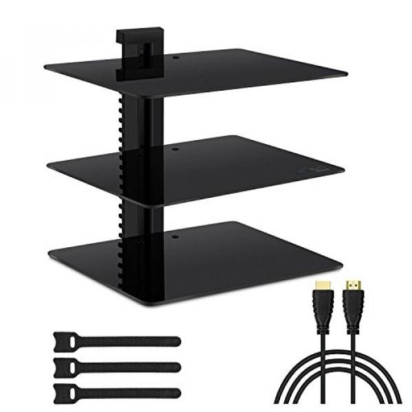 Three Floating DVD DVR Shelf – 3x Wall Mount AV Shelves with Strengthened Tempered Glass - for PS3, PS4, Xbox One, Xbox 360, TV box & Cable Box - Bonus 6 Slim HDMI Cable by PERLESMITH - intl