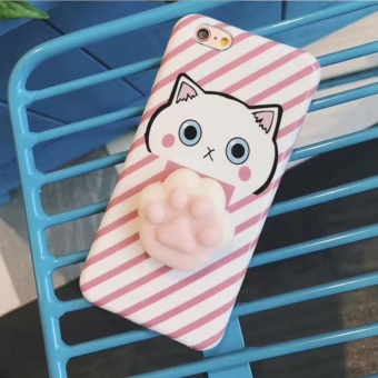 Gambar Untuk iPhone 6 3 d 6s kucing indah kartun pola Squeeze Relief IMD pengerjaan licin Tahan Jatuh pelindung Menutupi Belakang case (Merah Muda)