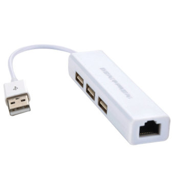 Gambar USB 2.0 Hub Lan 3 Port Ethernet Network Adapter Card Cable (White)