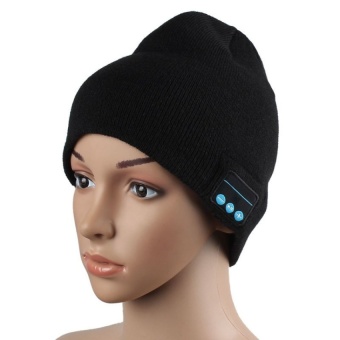 Gambar Warm Hat Wireless Bluetooth Smart Cap Headset Headphone Speaker MicBlack   intl