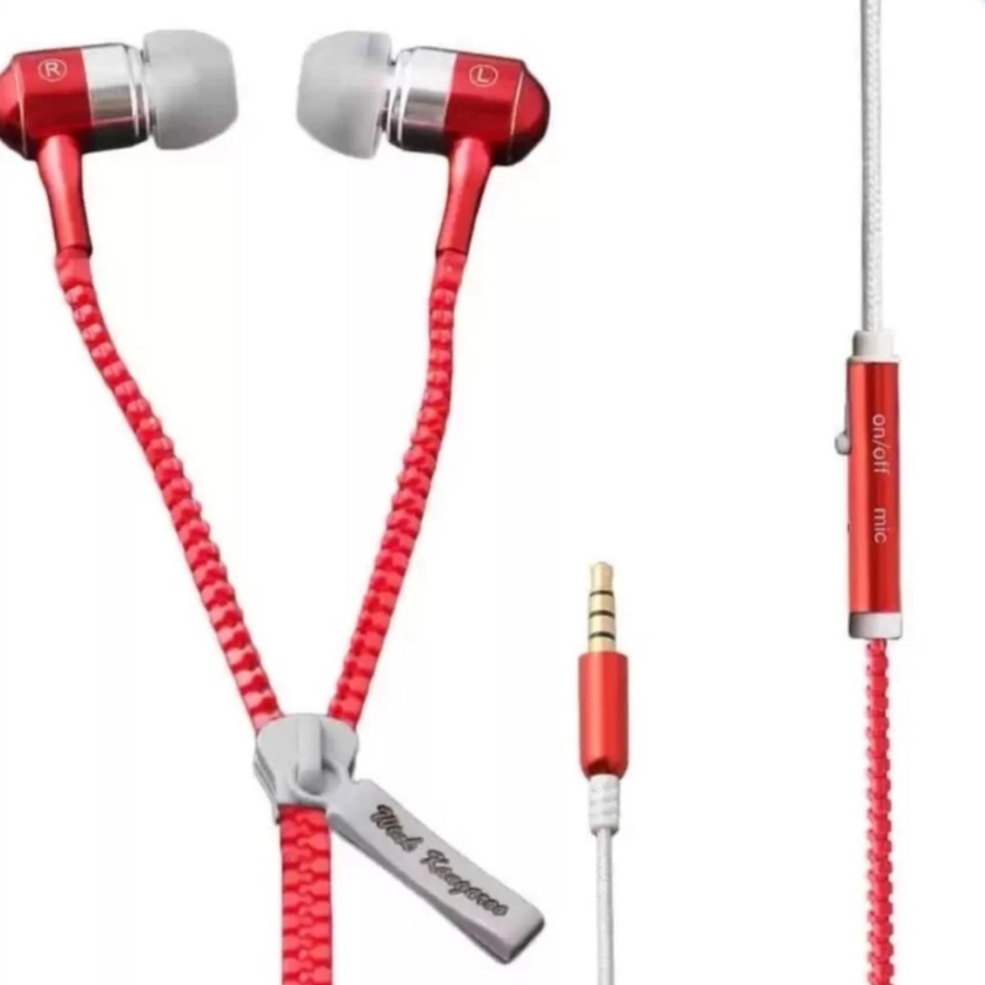 Zipper Earphones Stereo Bass In-Ear Wired Headset 3.5mm Connector Headphone with Microphone