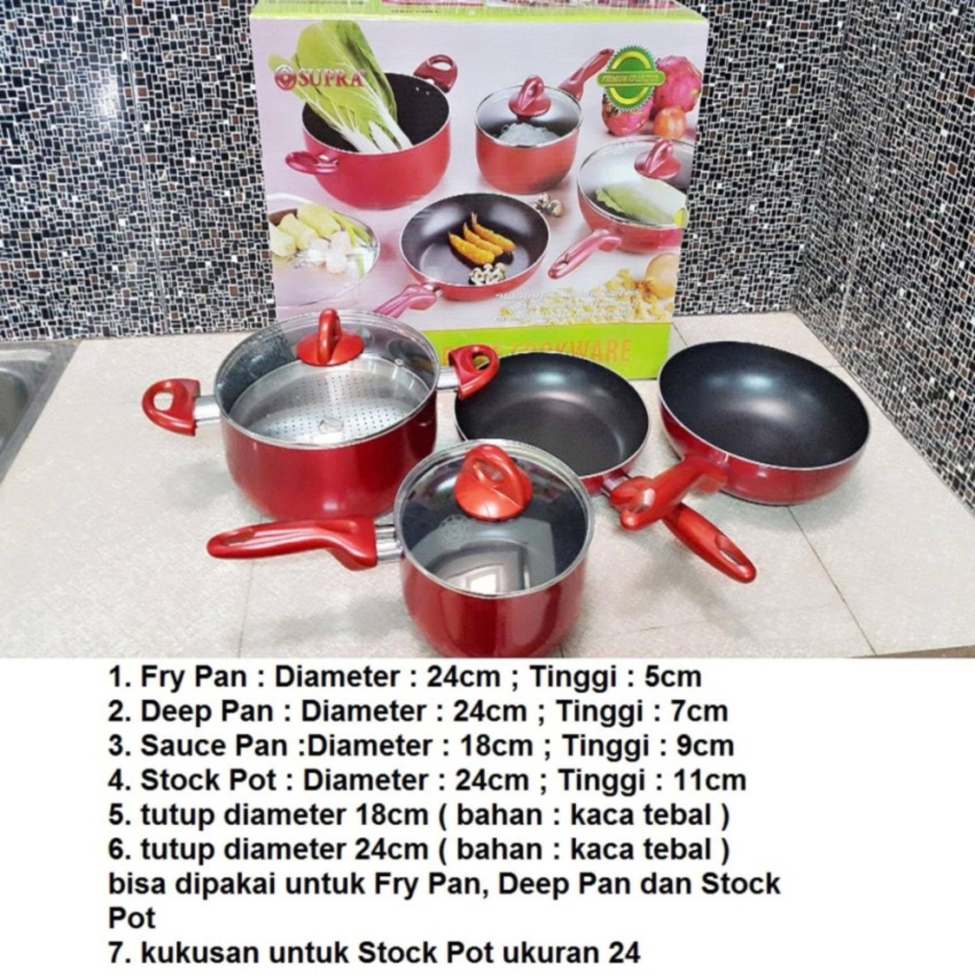 354  Supra Rosemary Cookware - Supra Panci Set 7pcs Red