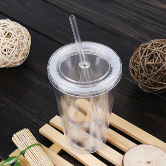 500mL Plastic Drinks Cup Liquid Beaker Lid + Straw For Party IcedCoffee Juice White- Intl Maret 2019 - 3 500mL Plastic Drinks Cup Liquid Beaker Lid + Straw for Party IcedCoffee Juice White- intl - 3