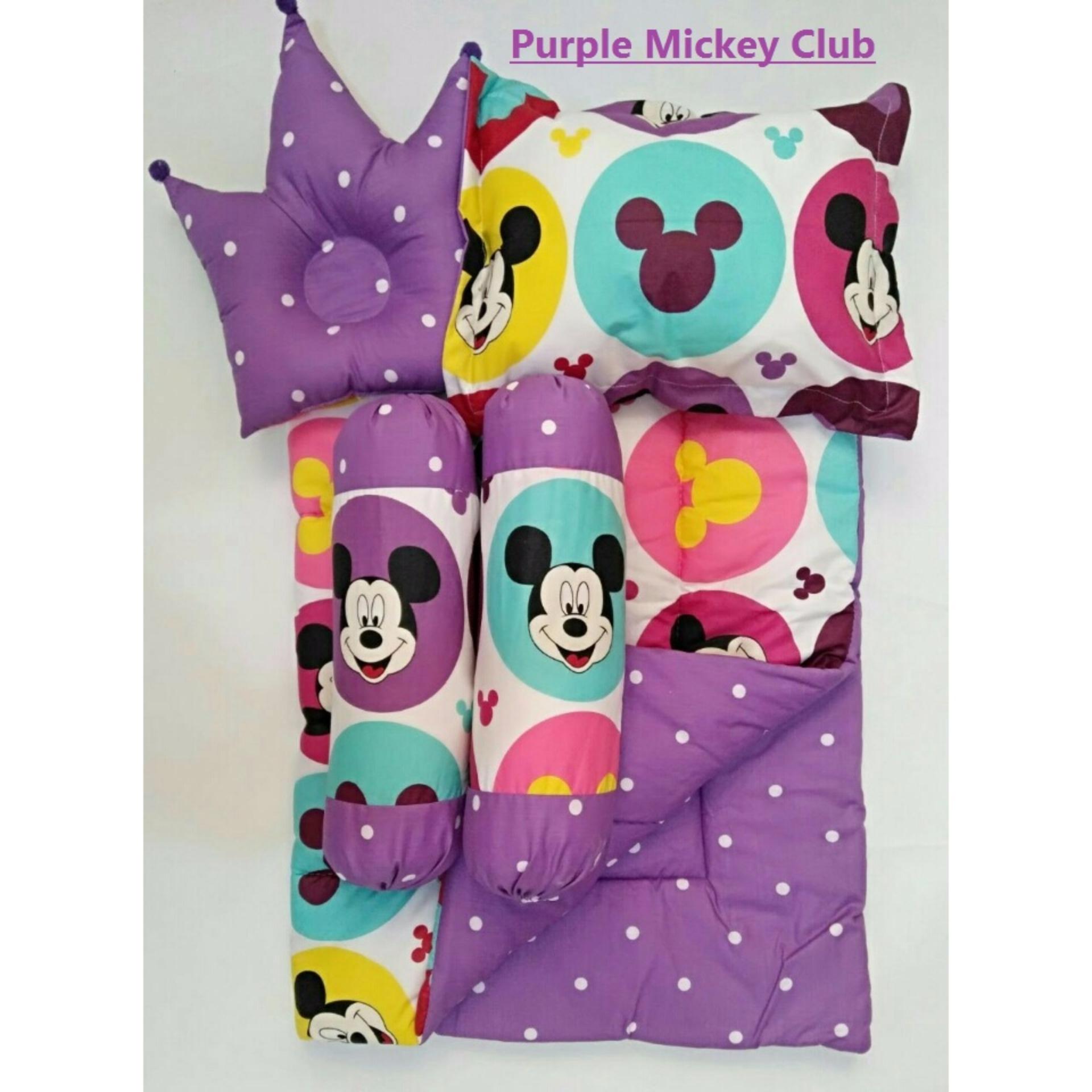 Baby Bed Set Sarung Lepas Bedcover Selimut Bantal Crown bbb Guling Alas Tidur cover Bayi - Purple Mickey Club