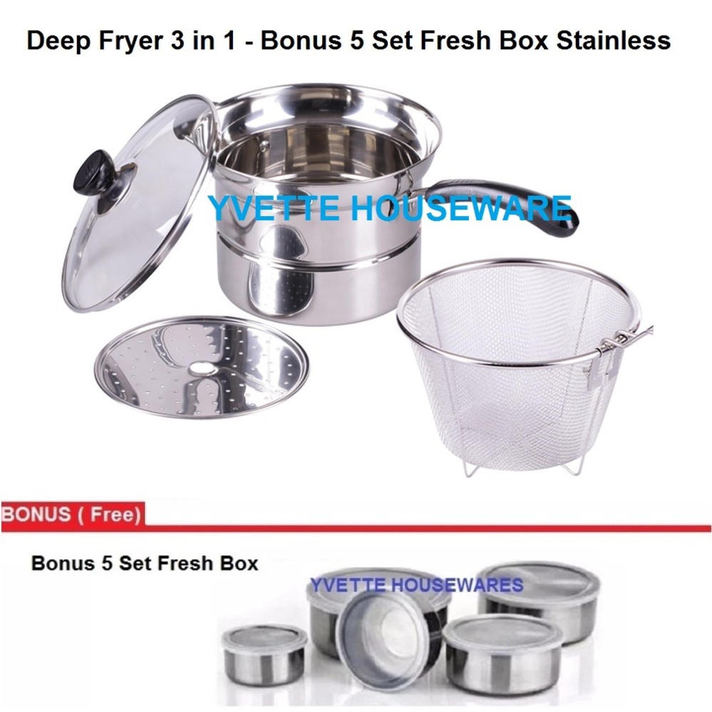 Best Seller  Deep Fryer Multifungsi 3 in 1 - Bonus 5 Set Freshbox Rantang Stainless