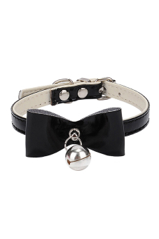 Gambar Bluelans(R) Adjustable Dog Pet Collars Faux Leather Bowknot Necklace Bell Leash XS Black