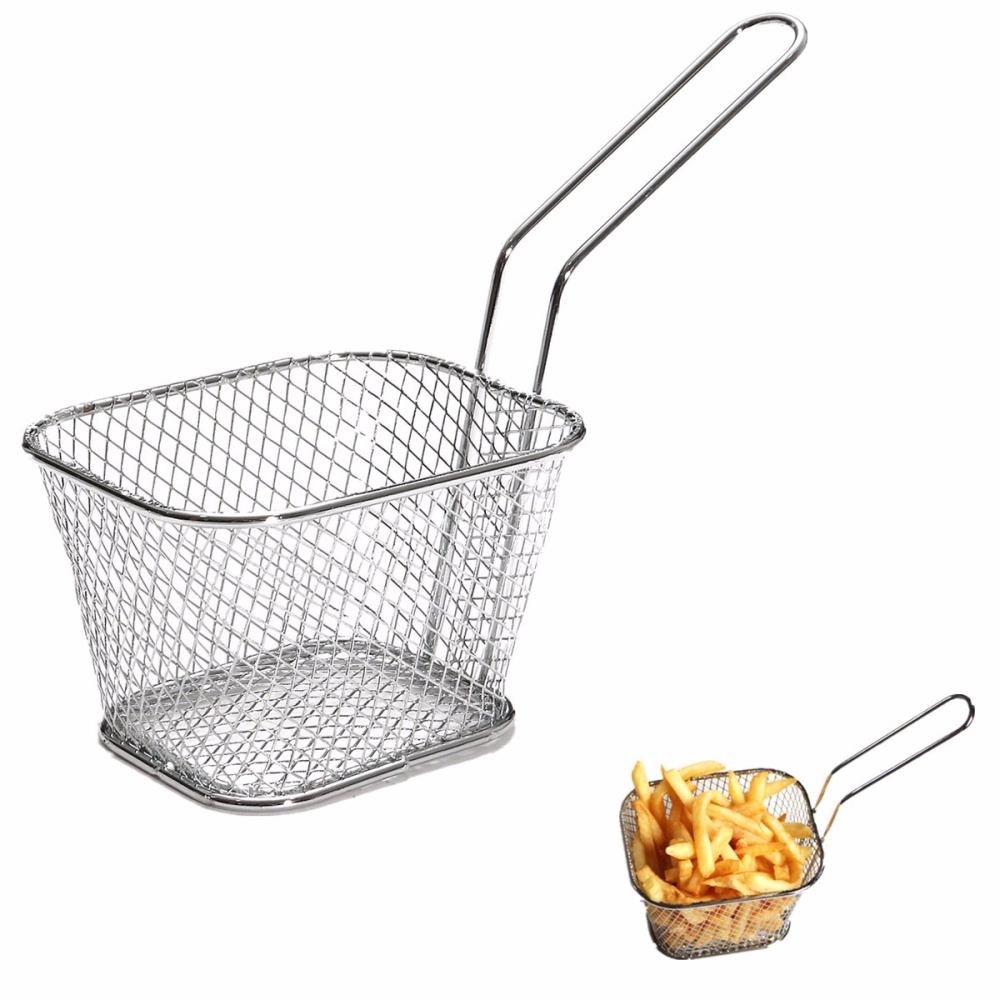 Chips Mini Fry Keranjang Stainless Steel Fryer Basket Strainer Menyajikan Makanan Presentasi Alat Memasak Kentang Goreng Basket, Silver-Intl