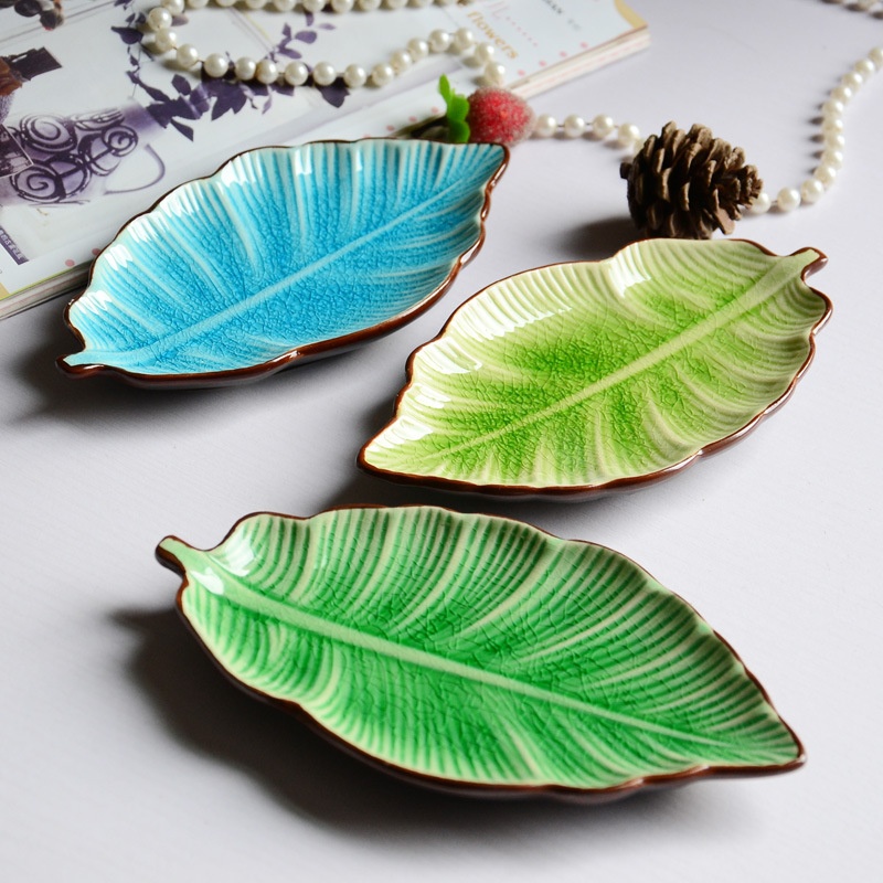 Daun Pisang Bentuk Daun Dish Masakan Keramik Ice Crack Glaze Indah Hidangan Sushi Tableware Kecil Piring Piring-Intl