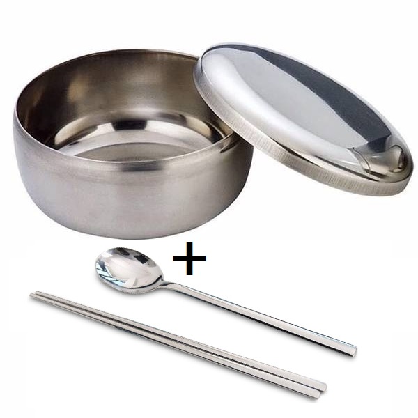 DT Shop Alat Makan Set Korea [Mangkuk Nasi Korean RiceBowl + SujeoSet] - Stainless Steel