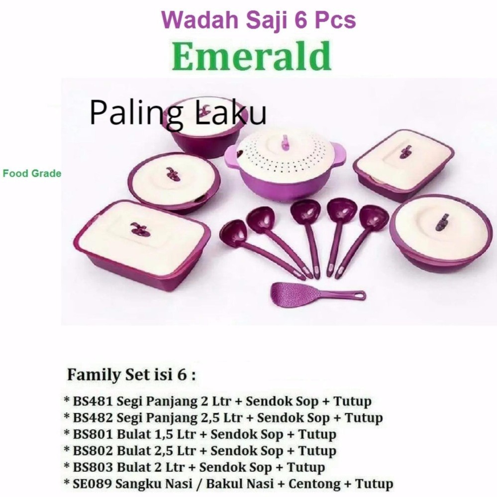 Family Set Asvita Set Emerald Set Wadah saji Makanan Set -Unggu