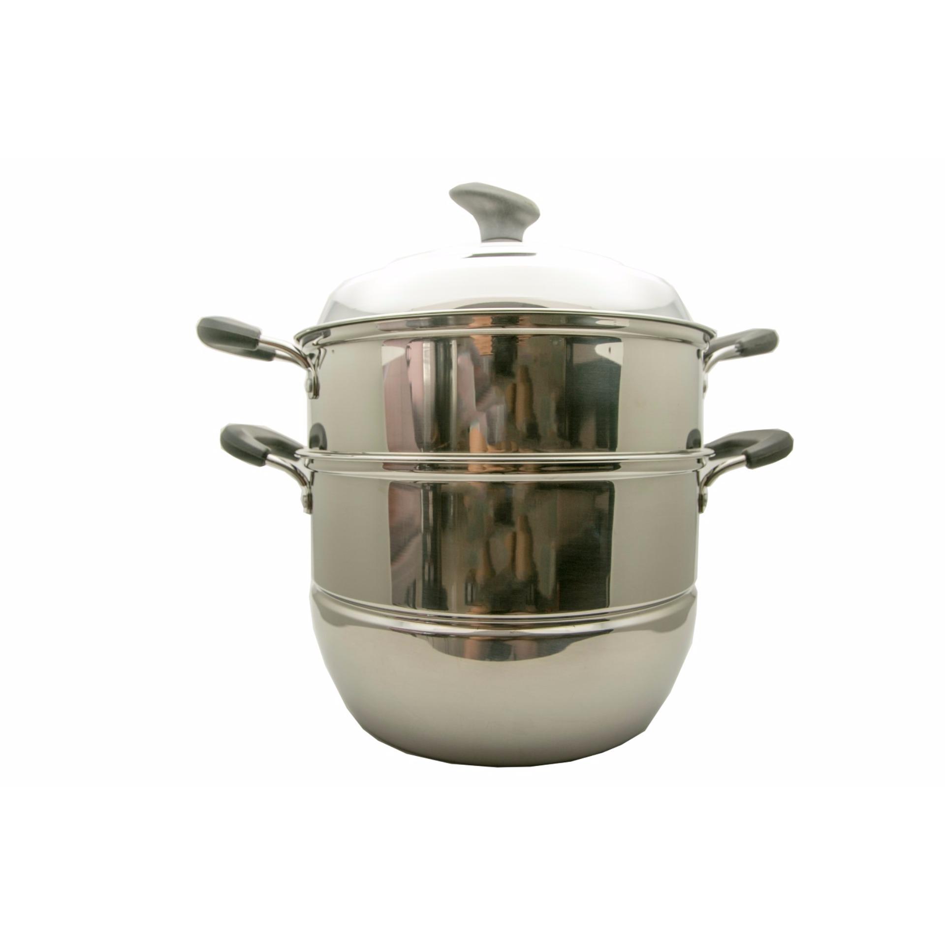 HAN Pot &Steamer/Panci Kukus/Dandang Kukusan 2 Susun Stainless Tebal 2 Susun 28 Cm F014 - Perak