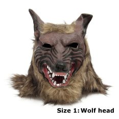 Karet Lateks Wolf Head Hair Mask Werewolf Sarung Tangan Halloween Cosplay Party Scary-Intl