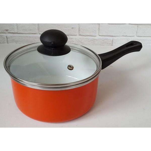 Kidstafun - SAUCEPAN 18CM BAHAN ENAMEL HOMELINE - PANCI TUTUP KACA - HLD018 - Multicolor