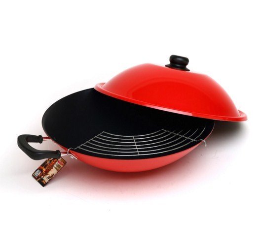 Maxim Teflon Chef Wok 40 cm Wajan + Tutup + Spatula + Steel Rack - Merah