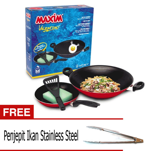 Maxim Wajan Frypan Valentino Set - 2 Pcs + Gratis Penjepit Gorengan Stainless Steel
