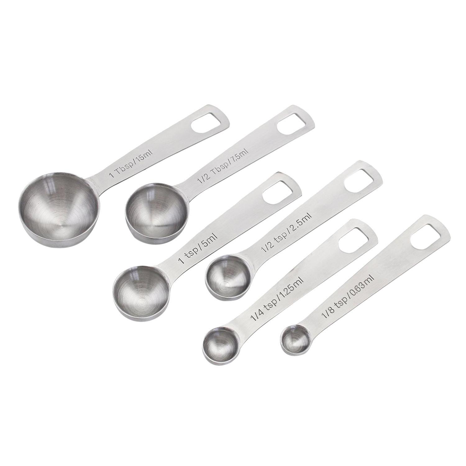 NiceEshop Mengukur Sendok Stainless Steel Profesional Mengukur Sendok Set untuk Bahan Kering dan Cair, Set 6, Silver, Round-Shape