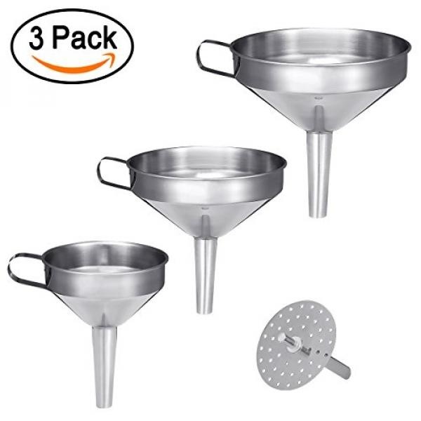 OMorc Stainless Steel Corong Set 3 Piece Corong dengan Pegangan dan Dilepas Strainer untuk Mentransfer Cairan, Cairan, Bahan Kering dan Bubuk-Internasional