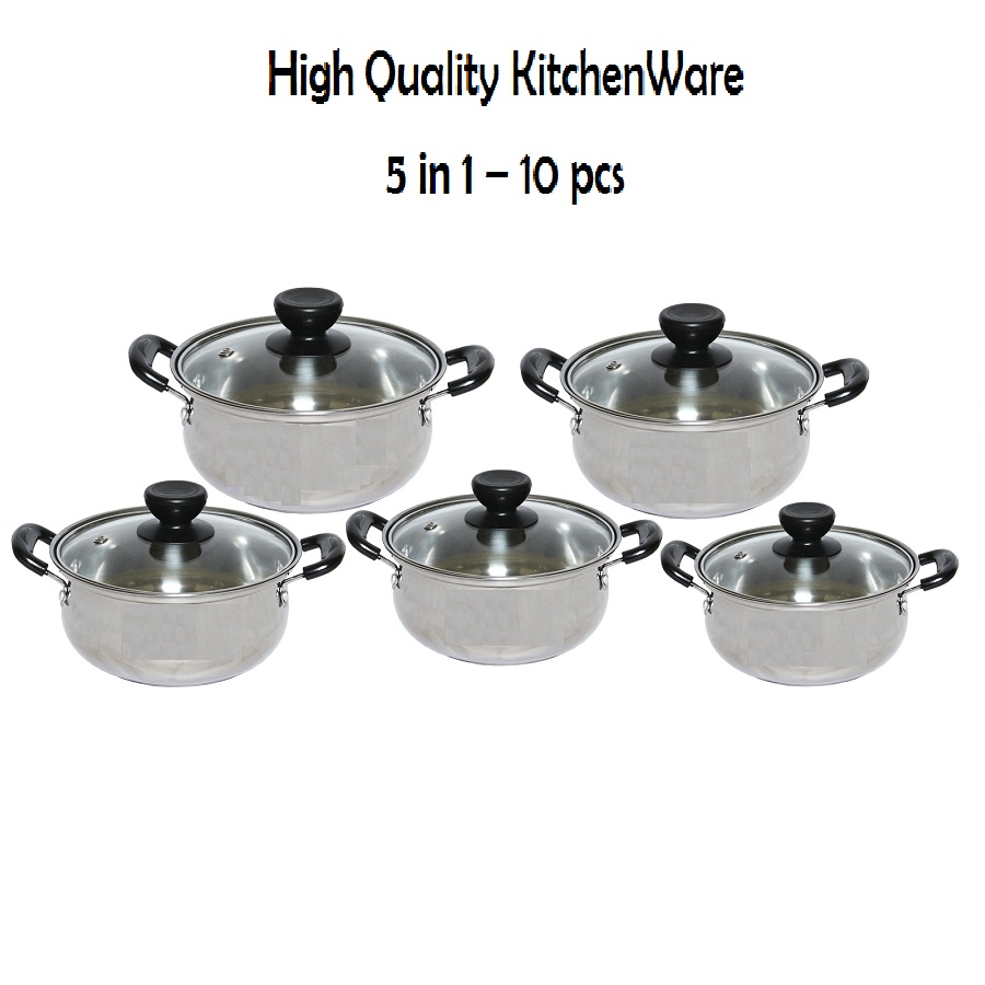 Paling Laku Panci Set 5 Pcs Dengan Tutup Kaca - Stainless