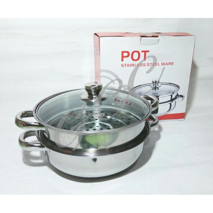 Panci steamer 2 Tingkat / Panci Kukus 2 Susun Serbaguna Stainless Steel Steamer Pot - 28cm