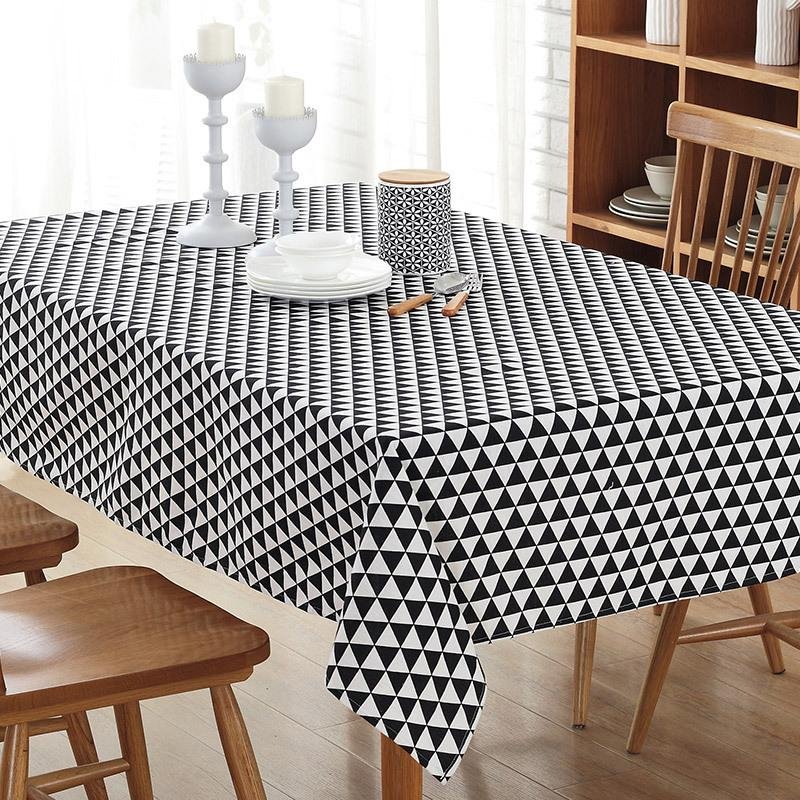Striped Kanvas Bergaris Sederhana Kanvas Taplak Meja Dustproof Taplak Meja Kopi Kain Kain, Segitiga Hitam dan Putih, 130x180-Internasional Striped Kanvas Bergaris Sederhana Kanvas Taplak Meja Dustproof Taplak Meja Kopi Kain Kain, Segitiga Hitam dan Putih, 130x180-Internasional