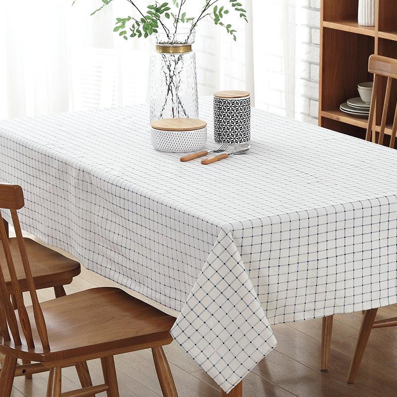 Striped Kanvas Bergaris Sederhana Kanvas Taplak Meja Makan DUSTY Kopi Taplak Meja Kain Kain, Dotted Grid, 140X140-Internasional